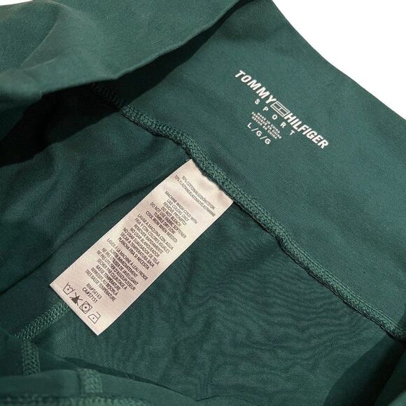 Tommy Hilfiger Leggings Women’s L‎ Green Crop Collegiate Logo High Waist Crest - Picture 3 of 10